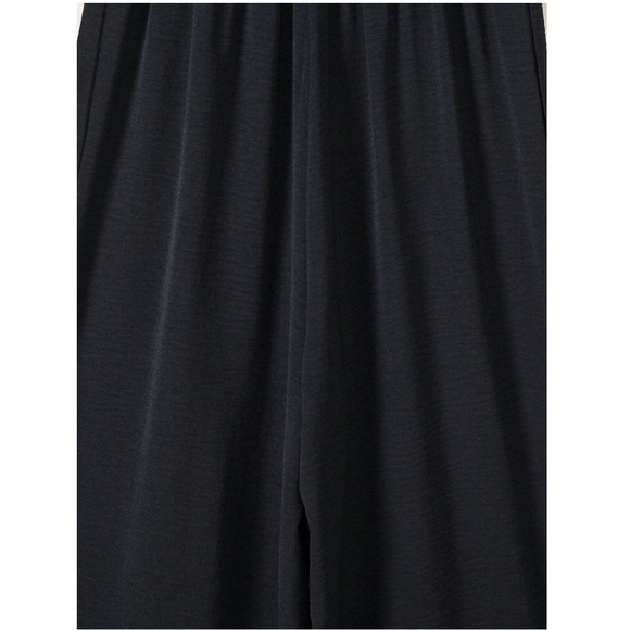 Black Jumpsuit Slant Pocket Wide Leg Shirred Bodice Straps Square Neck - Picture 12 of 13